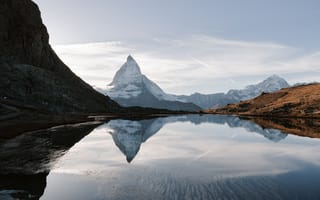 Картинка Маттерхорн, Церматт, Альпы, гора, вершина, Швейцария, горы, природа, пейзаж, озеро, пруд, вода, отражение