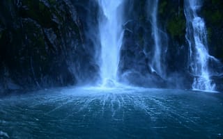 Картинка водопад, природа, скала, вечер, сумерки