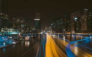 Картинка Дубай, ОАЭ, Объединенные Арабские Эмираты, город, города, здания, ночной город, ночь, огни, подсветка