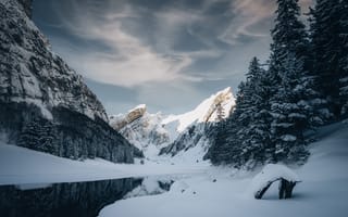Картинка Альпы, горы, гора, природа, Швейцария, снег, зима, ночь, пейзаж
