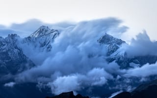 Картинка горы, гора, природа, атмосферный, туман, дымка, облачно, облачный, облака, вечер, сумерки