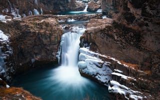Картинка водопад, природа, пейзаж, скала, зима