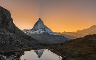 Картинка Маттерхорн, Церматт, Альпы, гора, вершина, Швейцария, горы, природа, вечер, закат, заход