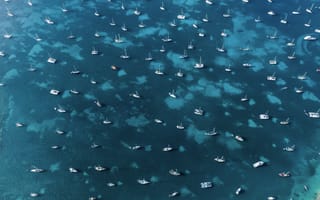Картинка яхта, корабль, океан, море, вода, природа, Тиррел Бэй, Карриаку, голубой, бирюзовый, сверху, c воздуха, аэросъемка, с дрона