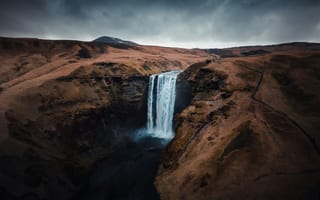 Картинка Скоугафосс, водопад, скала, утес, Скоугау, Исландия, природа, вечер