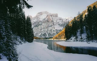 Картинка горы, гора, природа, река, пейзаж, снег, зима
