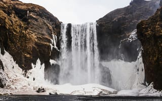 Картинка водопад, природа, скала, лед, снег, зима