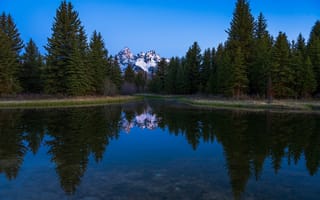 Картинка озера, озеро, природа, вода, пейзаж, лес, деревья, дерево, гора, отражение, вечер