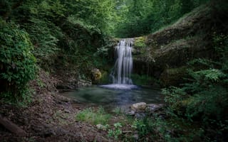 Картинка водопад, природа, скала, лес, деревья, дерево, пейзаж