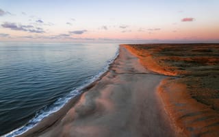 Картинка океан, море, вода, природа, волна, берег, побережье, песок, песчаный, пляж, вечер, закат, заход, утро, утренний, рассвет, восход