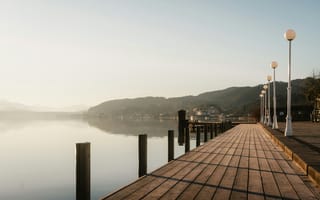 Картинка озера, озеро, природа, вода, пейзаж, пирс, причал, утро, утренний