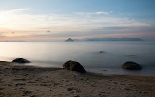 Картинка море, океан, вода, закаты, вечер, берег, побережье, песок, песчаный, пляж
