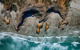 Картинка океан, море, вода, природа, волна, берег, побережье, скала, пляж, аэросъемка, с дрона, сверху, c воздуха