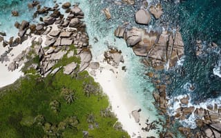 Картинка океан, море, вода, природа, берег, побережье, песок, песчаный, пляж, скала, сверху, c воздуха, аэросъемка, с дрона