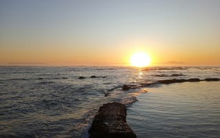 Картинка океан, море, вода, природа, вечер, закат, заход, солнце