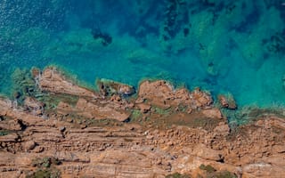 Картинка океан, море, вода, природа, голубой, бирюзовый, берег, побережье, скала, сверху, c воздуха, аэросъемка, с дрона