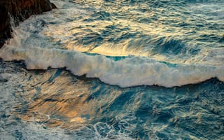Картинка волна, океан, море, вода, природа, вечер, закат, заход