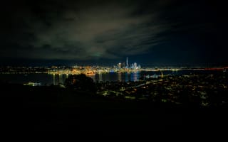 Картинка Окленд, Новая Зеландия, город, города, здания, мегаполис, современный, ночь, темный, темнота, ночной город, огни, подсветка