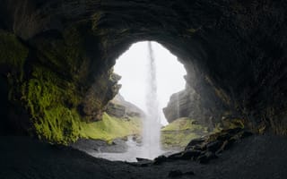 Картинка водопад, природа, скала, пещера