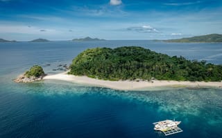 Картинка океан, море, вода, природа, пейзаж, голубой, бирюзовый, берег, побережье, лагуна, остров, пляж, песок, песчаный, отпуск, лодка