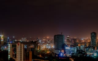 Картинка город, города, здания, Найроби, Кения, современный, ночь, ночной город, огни, подсветка
