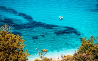 Картинка океан, море, вода, природа, голубой, бирюзовый, берег, побережье, отпуск, лодка