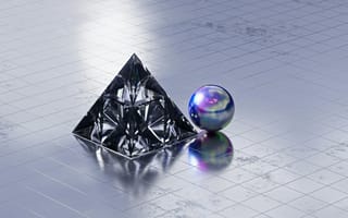 Картинка абстрактные, абстракция, фигура, геометрический, фигуры, шар, круглый, объем, 3д, 3d, треугольник, рендеринг, дизайн