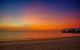 Картинка океан, море, вода, природа, берег, побережье, песок, песчаный, пляж, вечер, закат, заход