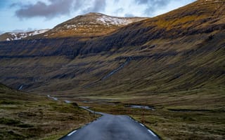 Картинка горы, гора, природа, Фарерские острова, пейзаж, дорога