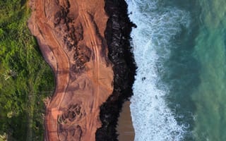 Картинка океан, море, вода, природа, брызги, всплеск, волна, берег, побережье, пляж, сверху, c воздуха, аэросъемка, с дрона