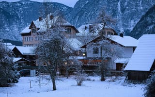 Картинка зима, зимние, время года, сезоны, сезонные, Гальштат, Австрия, снег, дом, поселок