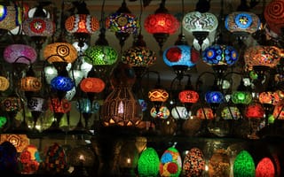 Картинка фонарь, свет, свечение, разные, цветной, разноцветный, цвета