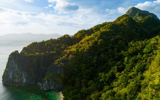 Картинка природа, пляж, горы, океан, пейзаж, тропики, зелень