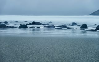 Картинка море, камни, пейзаж, песок, небо, волны, природа