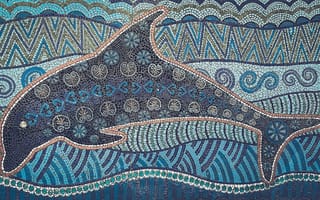 Картинка дельфин, мозаика, синий, узоры, океан, искусство, природа