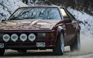 Картинка автомобиль, гонка, спорт, зима, дрифт, красный, пейзаж