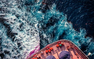 Картинка море, корабль, отдых, пейзаж, плавание, открытая вода, лето, поток, пляж, солнце