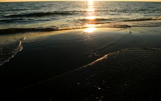 Картинка море, закат, пляж, волны, песок, природа, спокойствие