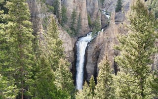 Картинка водопад, природа, лес, горы, пейзаж, водная стихия, зелень