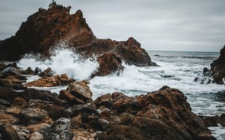 Картинка море, скалы, природа, волны, пейзаж, океан, горы