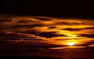 Картинка закат, небо, облака, солнце, природа, пейзаж, ветряные мельницы