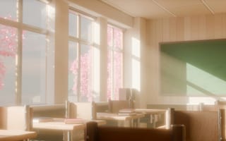 Картинка класс, окна, цветы, учеба, свет, доска, интерьер, пейзаж, весна, древесина