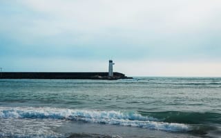 Картинка море, маяк, пейзаж, побережье, волны, небо, природа