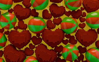 Картинка обои, сердца, шары, пиксели, цветной, графика, игровой