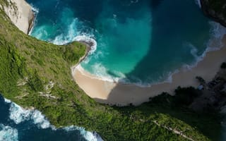 Картинка пейзаж, море, пляж, природа, остров, водопад, солнце