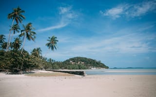 Картинка пляж, пальмы, море, остров, небо, природа, пейзаж