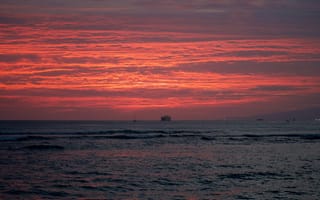 Картинка закат, море, пейзаж, корабль, небо, волны, природа, красота