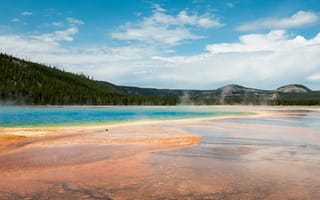 Картинка природа, пейзаж, озеро, горы, национальный парк, жаркий источник, небо, лес, туризм, вода