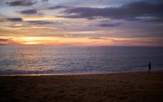 Картинка пляж, закат, море, песок, человек, природа, спокойствие