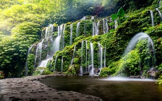 Картинка водопад, природа, зелень, пейзаж, спокойствие, вода, лес